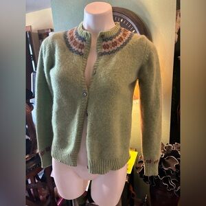 LL Bean Meadow Green Fair Isle Cardigan -Sweaters- SZ Med. Mint! R $175+